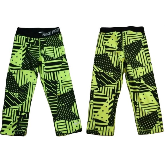 Nike Pro Core Capris Leggings Neon Green Black Dri-Fit Women's size L - Picture 1 of 4